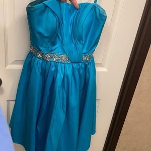 Short Strapless Beaded Light Teal Blue Homecoming Prom Dress